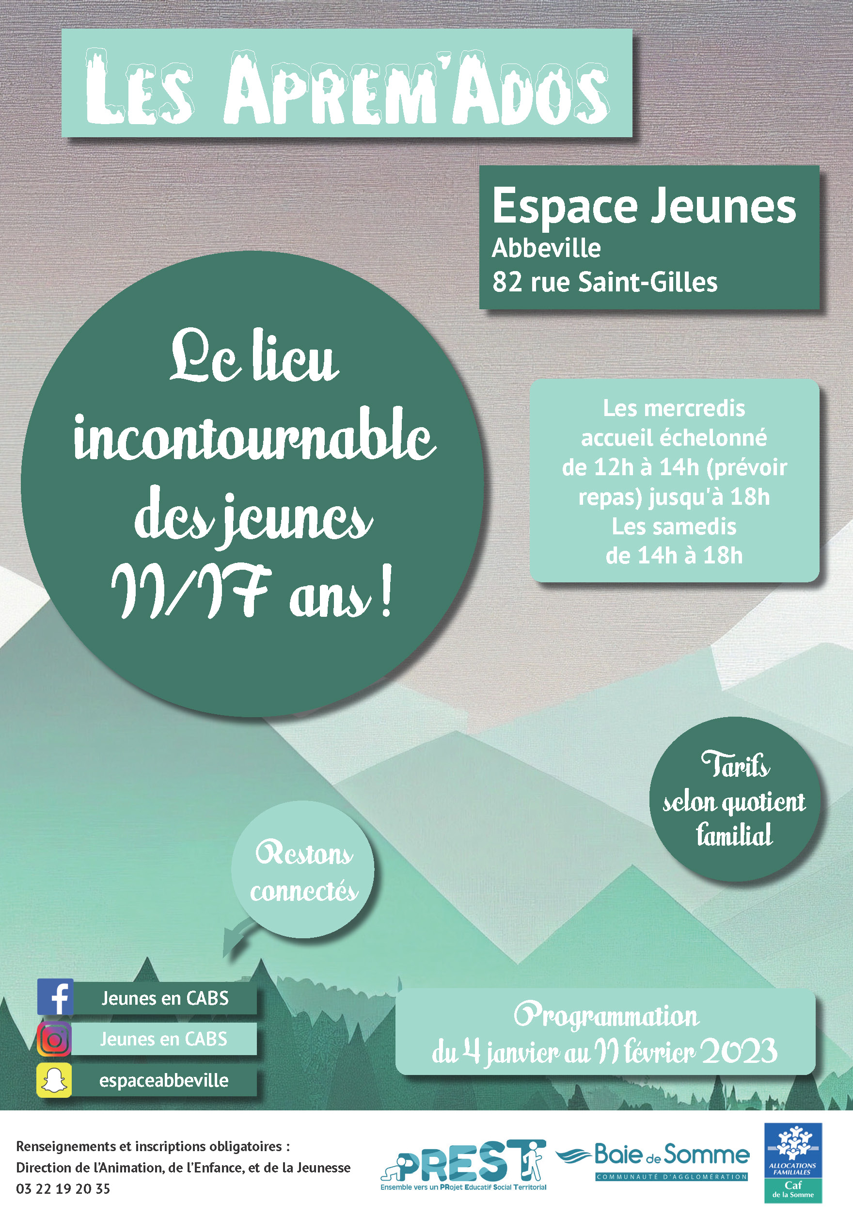 You are currently viewing Programme Espace Jeunes du 7 janvier au 11 février 2023