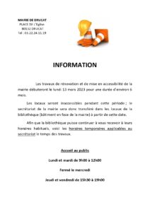 Lire la suite à propos de l’article Information travaux de la mairie