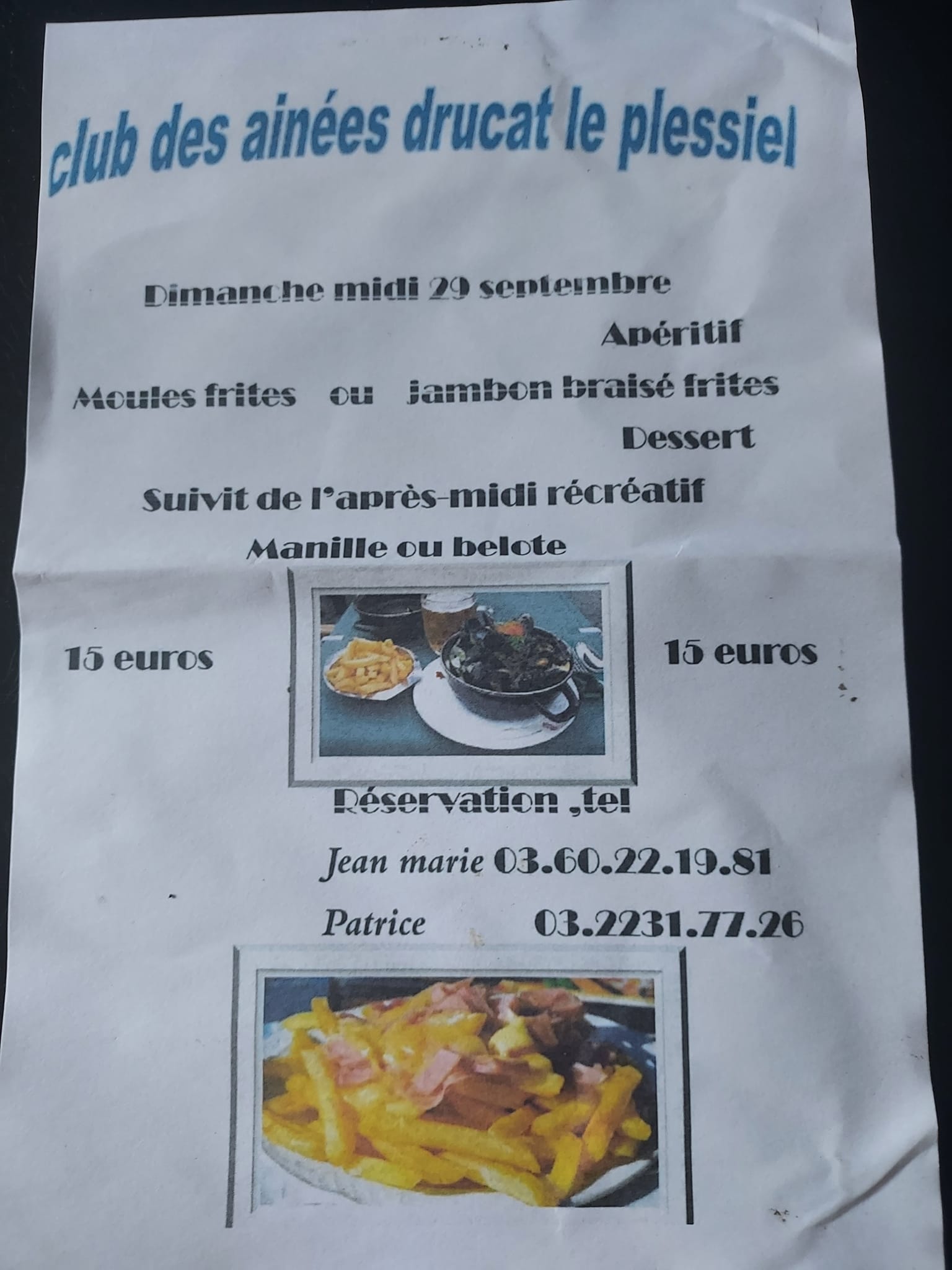 Lire la suite à propos de l’article Repas & Après midi récréatif